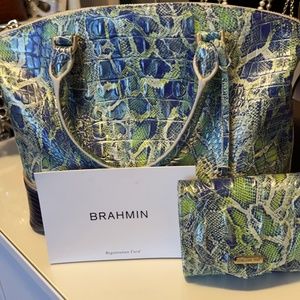 Brahmin Green Viper Mackay with matching wallet